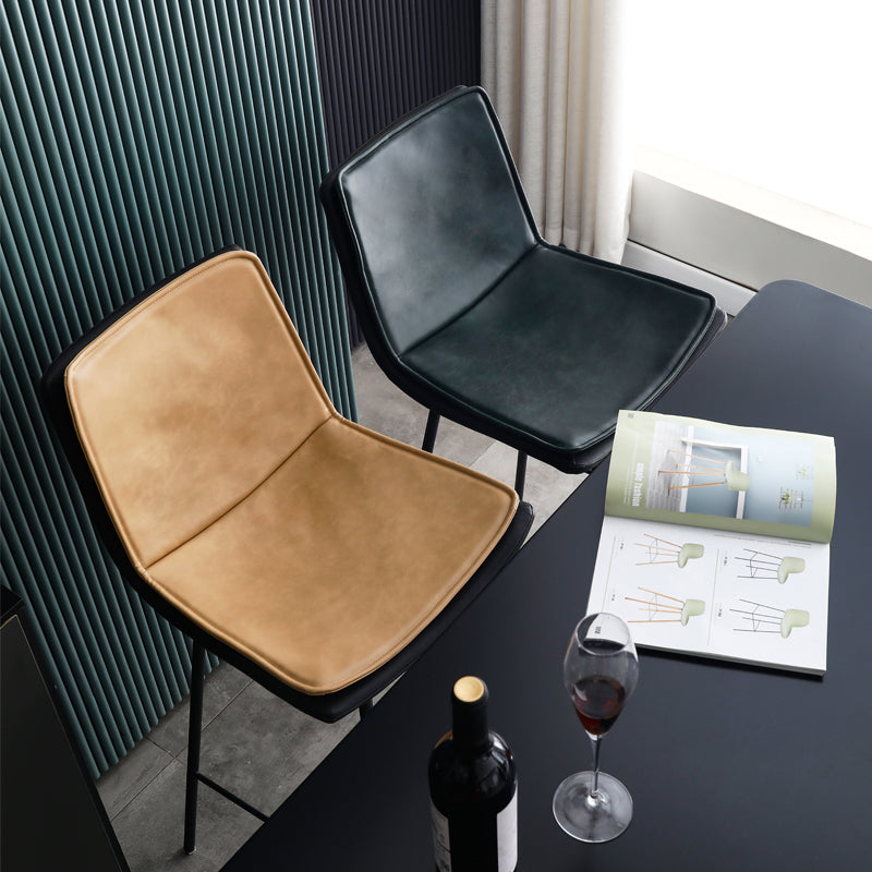 Industrial Leather Iron Counter Stools Low Back Bar Stools with Rectangle Seat