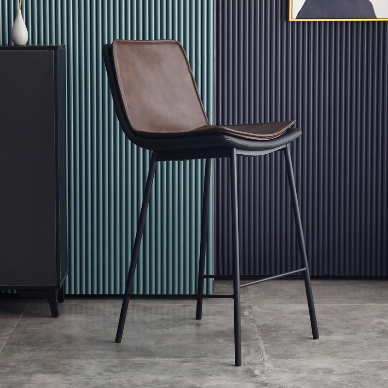 Industrial Leather Iron Counter Stools Low Back Bar Stools with Rectangle Seat