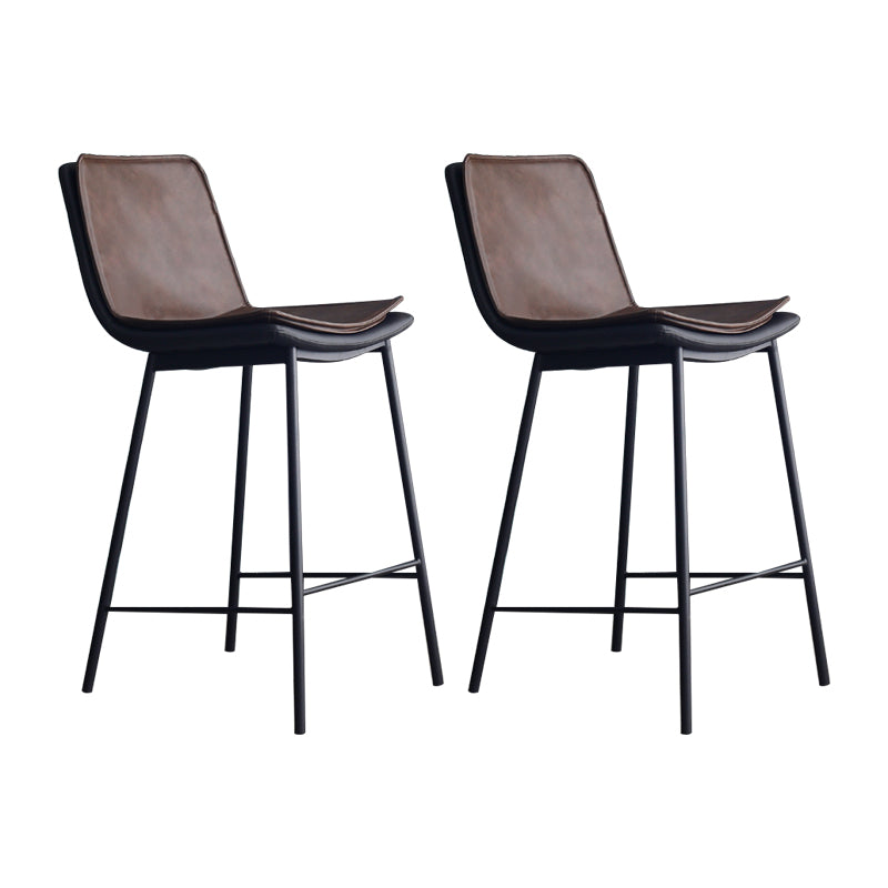 Industrial Leather Iron Counter Stools Low Back Bar Stools with Rectangle Seat