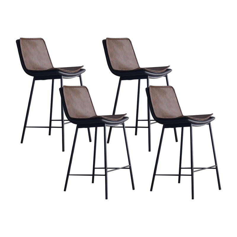 Industrial Leather Iron Counter Stools Low Back Bar Stools with Rectangle Seat