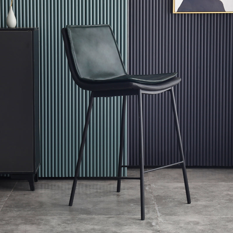 Industrial Leather Iron Counter Stools Low Back Bar Stools with Rectangle Seat
