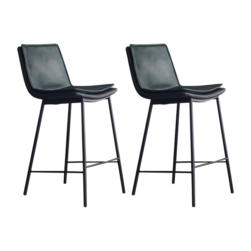 Industrial Leather Iron Counter Stools Low Back Bar Stools with Rectangle Seat
