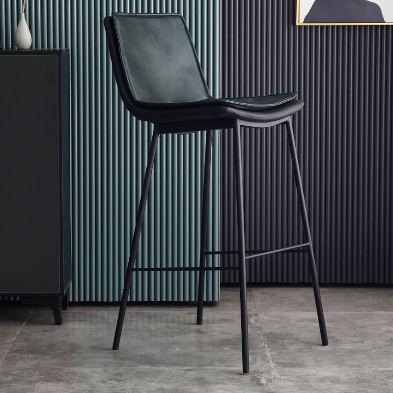 Industrial Leather Iron Counter Stools Low Back Bar Stools with Rectangle Seat