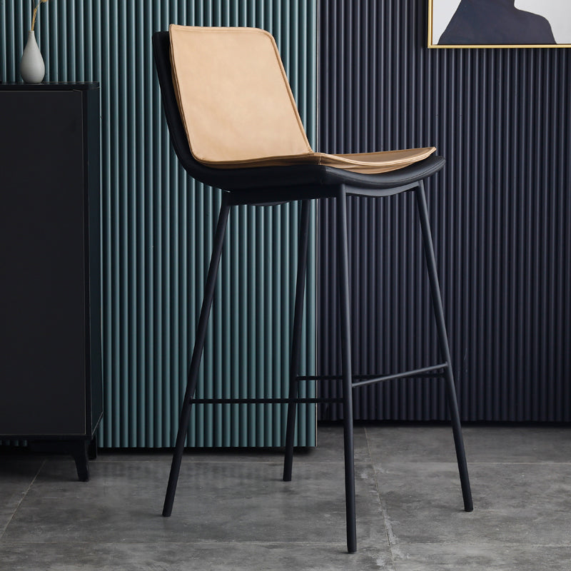 Industrial Leather Iron Counter Stools Low Back Bar Stools with Rectangle Seat