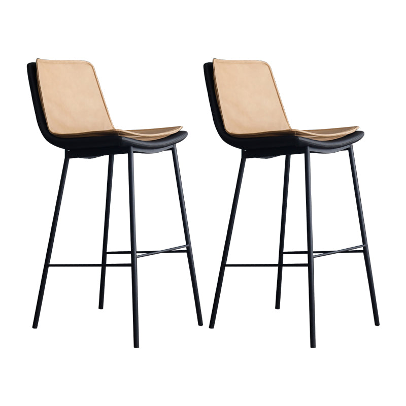 Industrial Leather Iron Counter Stools Low Back Bar Stools with Rectangle Seat