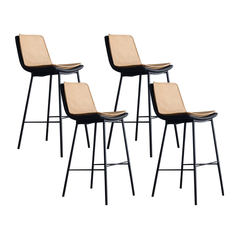 Industrial Leather Iron Counter Stools Low Back Bar Stools with Rectangle Seat