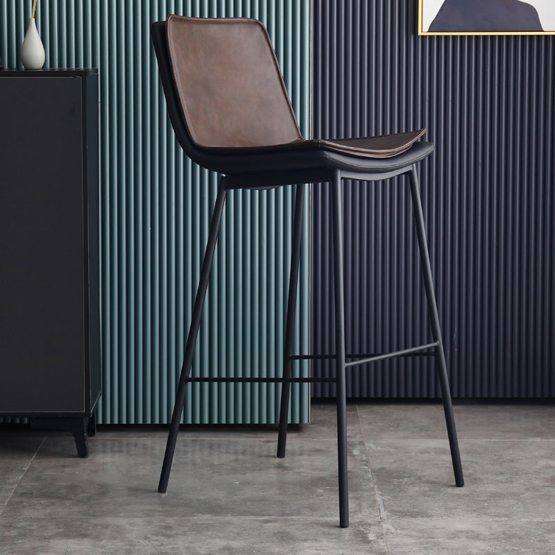 Industrial Leather Iron Counter Stools Low Back Bar Stools with Rectangle Seat