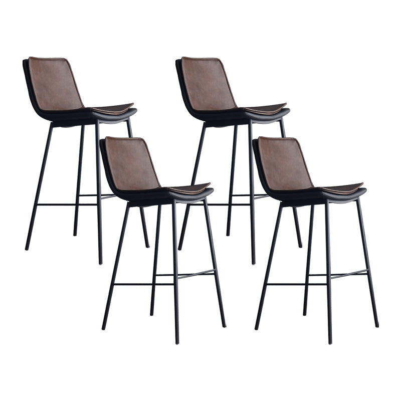 Industrial Leather Iron Counter Stools Low Back Bar Stools with Rectangle Seat
