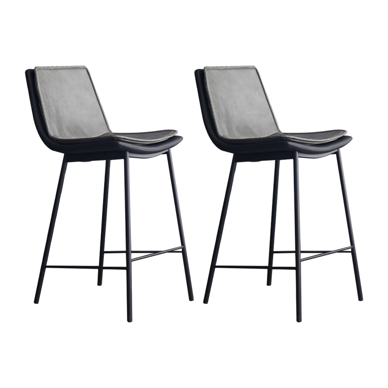 Industrial Leather Iron Counter Stools Low Back Bar Stools with Rectangle Seat