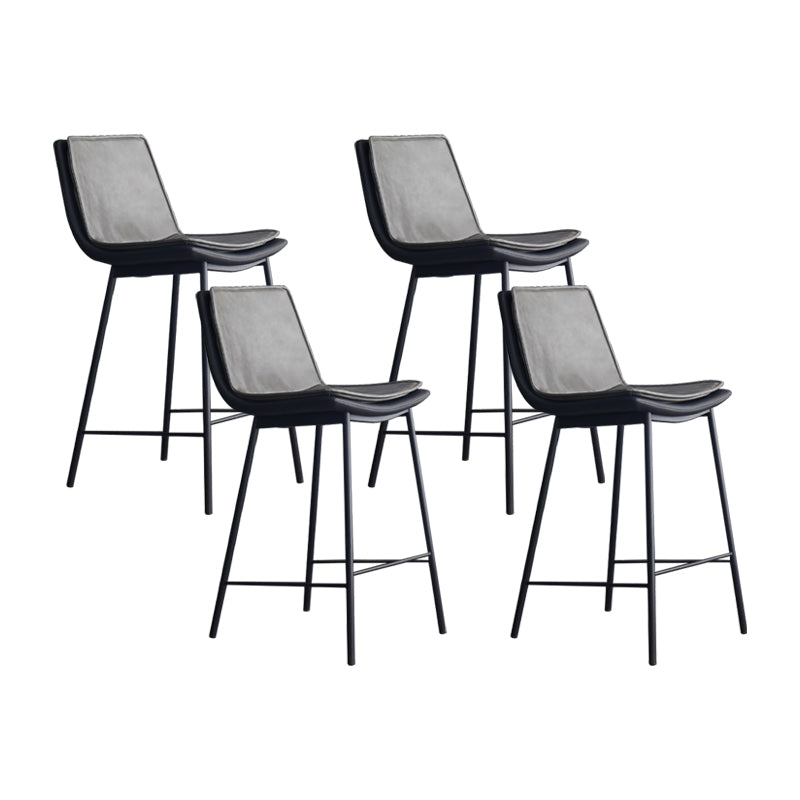 Industrial Leather Iron Counter Stools Low Back Bar Stools with Rectangle Seat