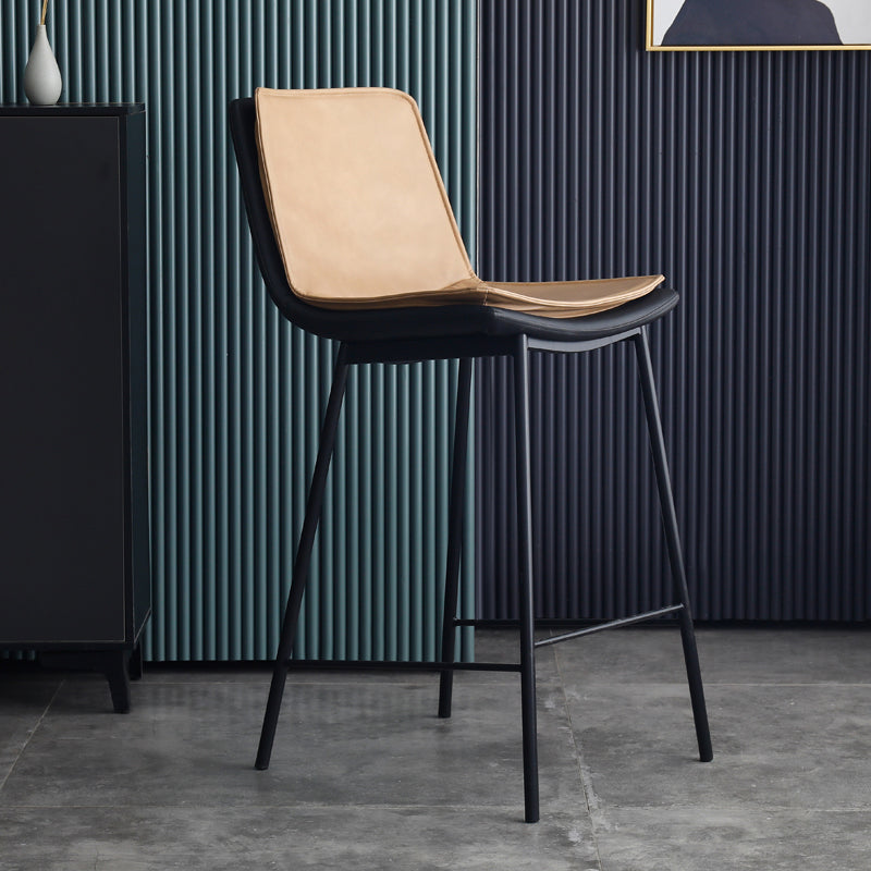 Industrial Leather Iron Counter Stools Low Back Bar Stools with Rectangle Seat