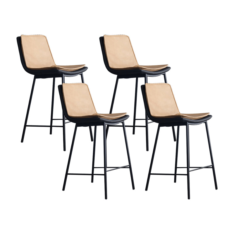 Industrial Leather Iron Counter Stools Low Back Bar Stools with Rectangle Seat