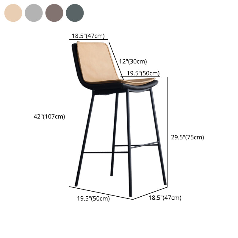 Industrial Leather Iron Counter Stools Low Back Bar Stools with Rectangle Seat
