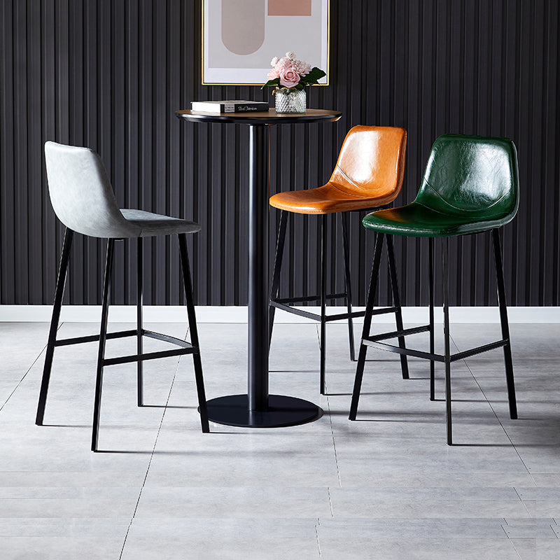 Industrial Leather Metal Counter Stools Low Back Bar Stools with Bucket Seat