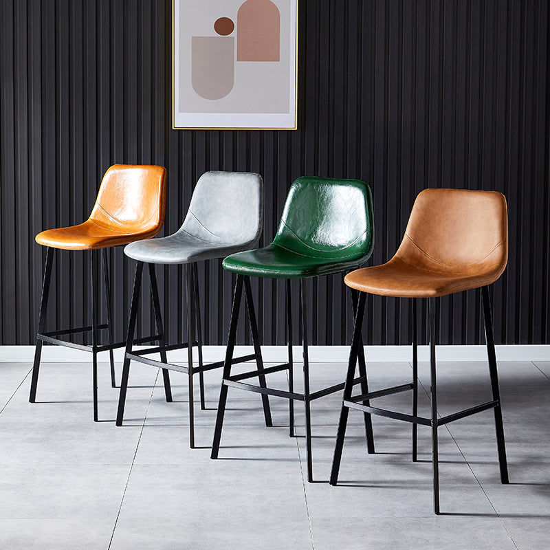 Industrial Leather Metal Counter Stools Low Back Bar Stools with Bucket Seat