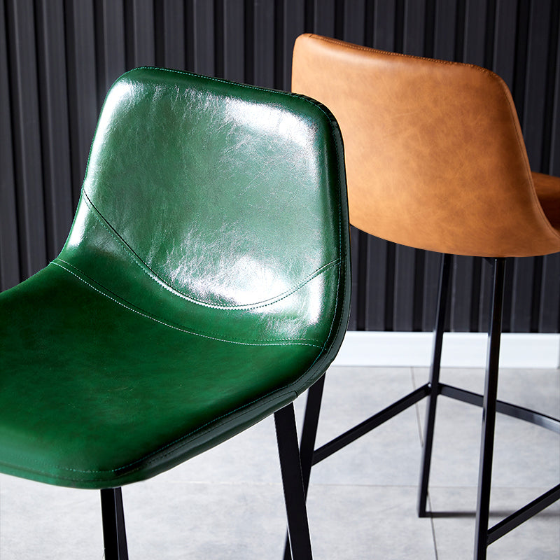 Industrial Leather Metal Counter Stools Low Back Bar Stools with Bucket Seat