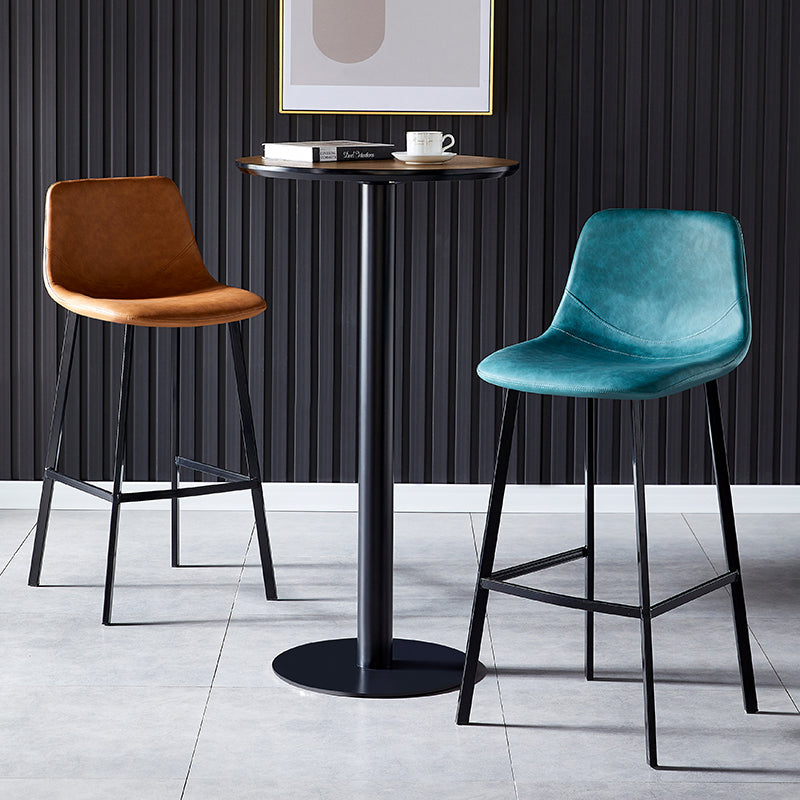 Industrial Leather Metal Counter Stools Low Back Bar Stools with Bucket Seat