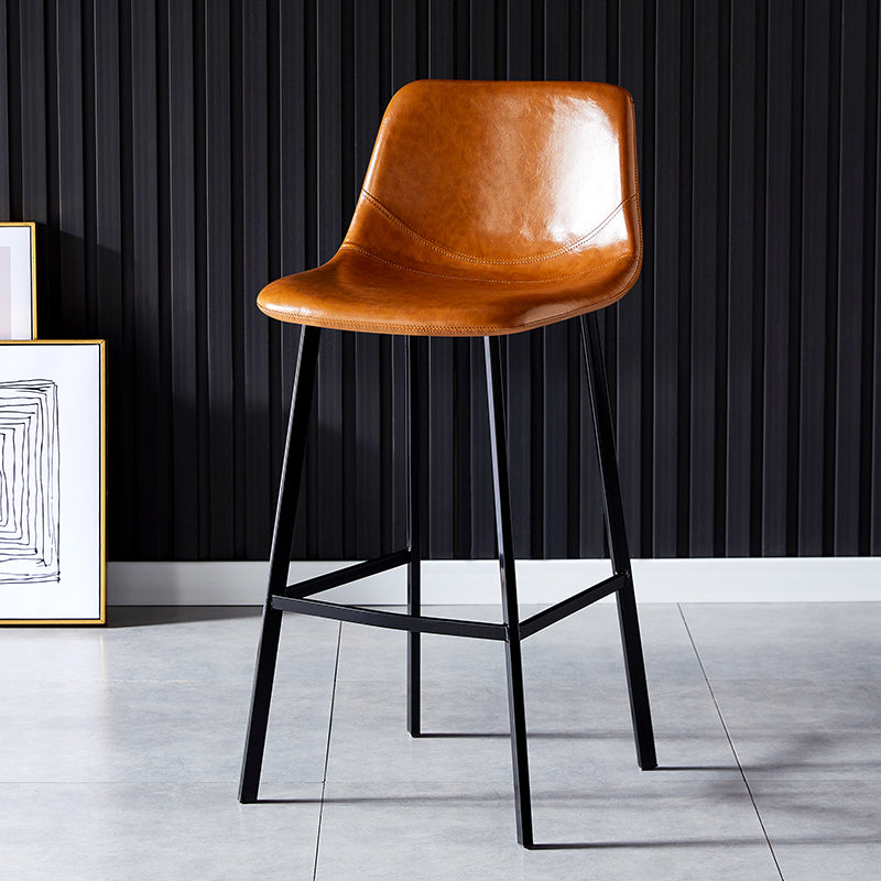 Industrial Leather Metal Counter Stools Low Back Bar Stools with Bucket Seat