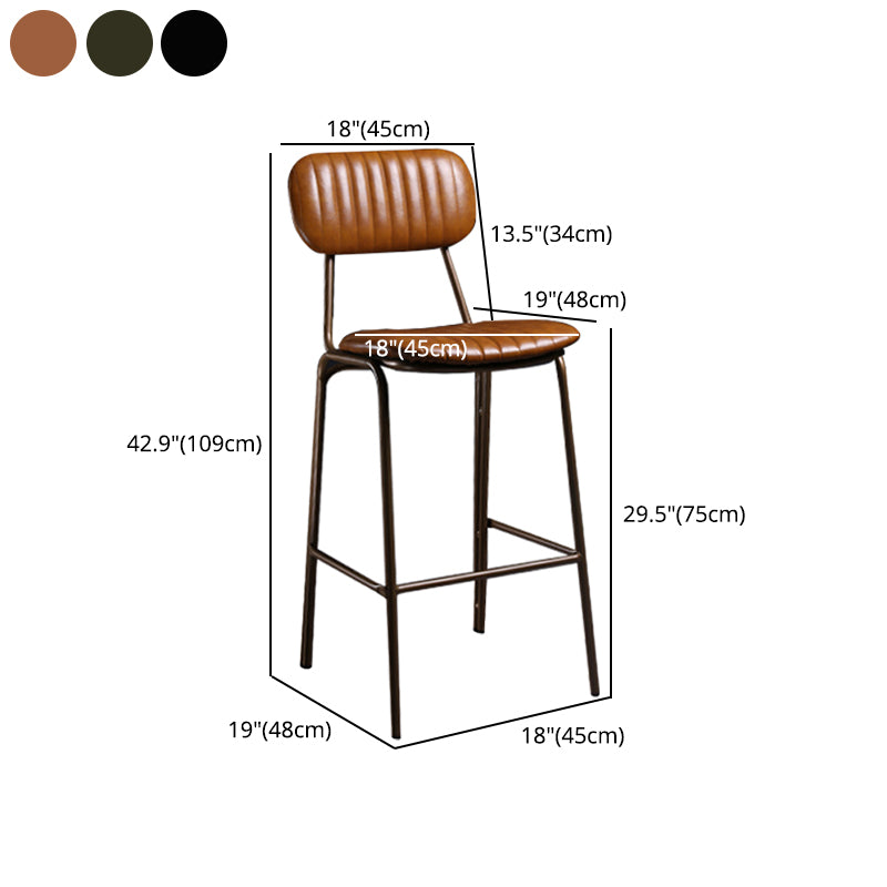Industrial Leather Metal Counter Stools Low Back Bar Stools with 4 Legs