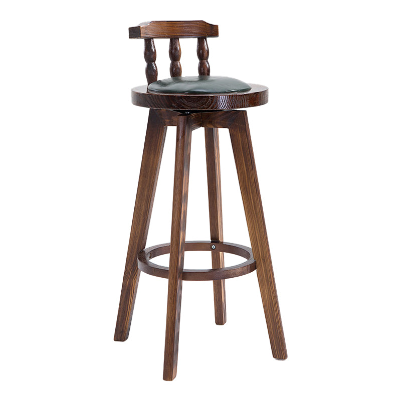Upholstered Distressed Wood Counter Stools Low Back Bar Stools with Round Seat
