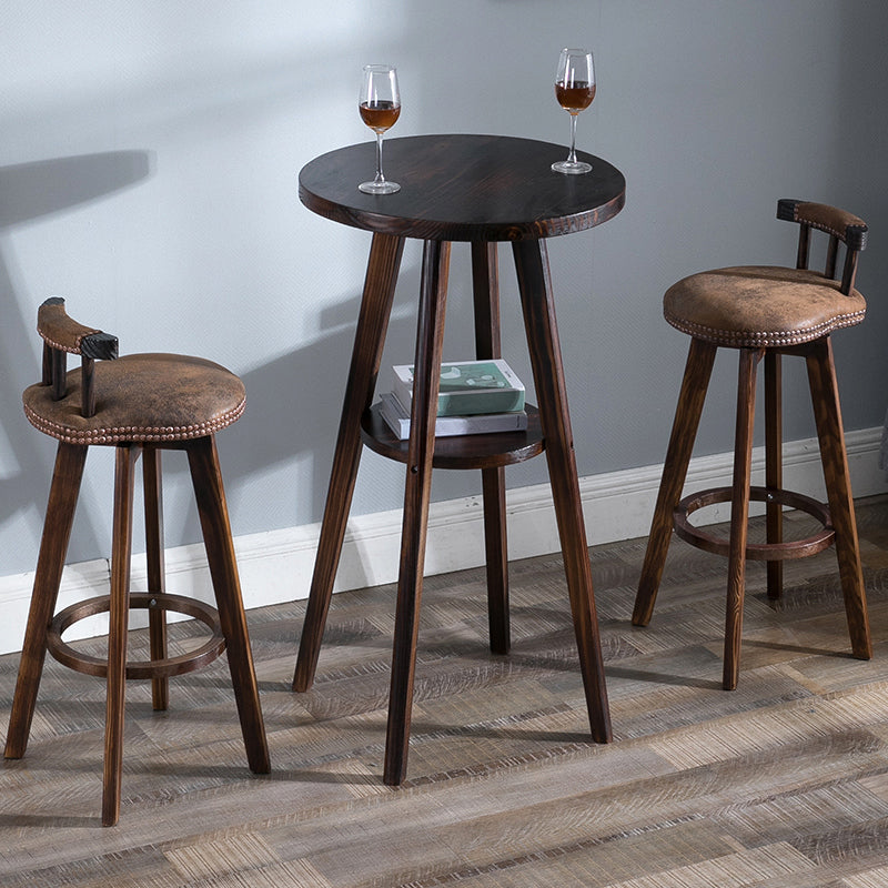 Upholstered Distressed Wood Counter Stools Low Back Bar Stools with Round Seat