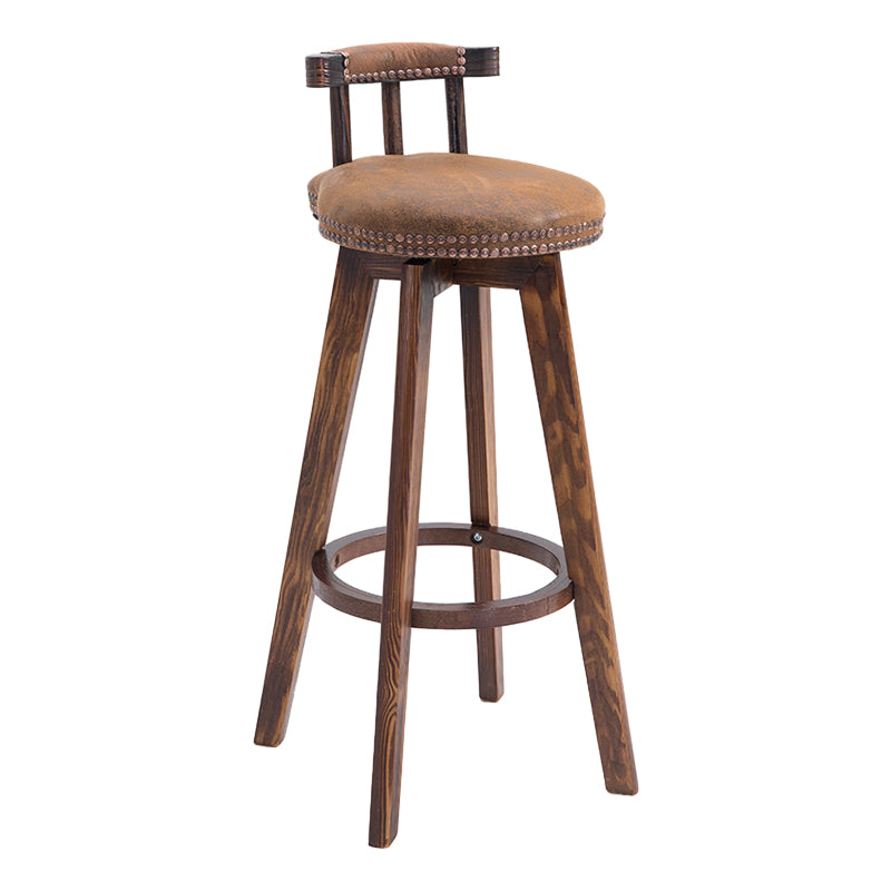 Upholstered Distressed Wood Counter Stools Low Back Bar Stools with Round Seat