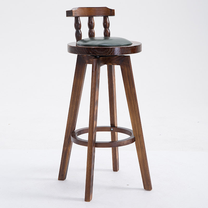 Upholstered Distressed Wood Counter Stools Low Back Bar Stools with Round Seat