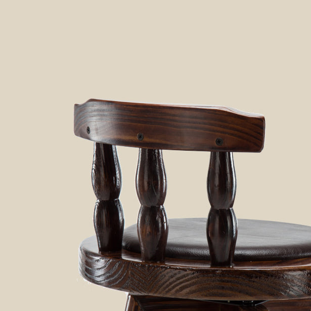Upholstered Distressed Wood Counter Stools Low Back Bar Stools with Round Seat