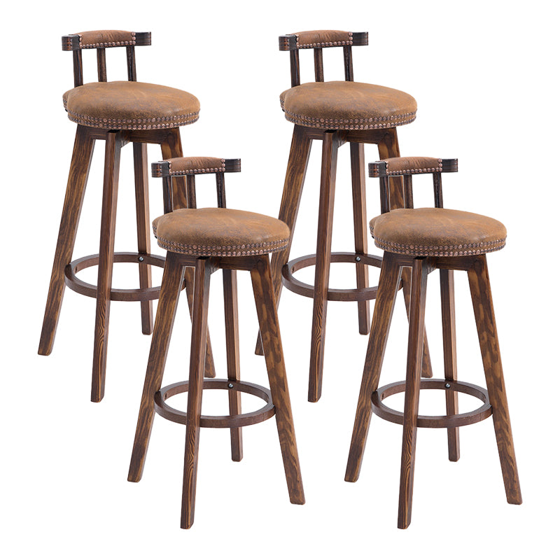 Upholstered Distressed Wood Counter Stools Low Back Bar Stools with Round Seat