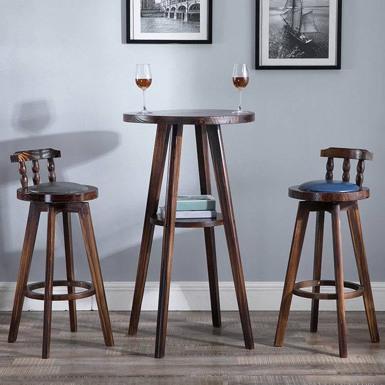 Upholstered Distressed Wood Counter Stools Low Back Bar Stools with Round Seat