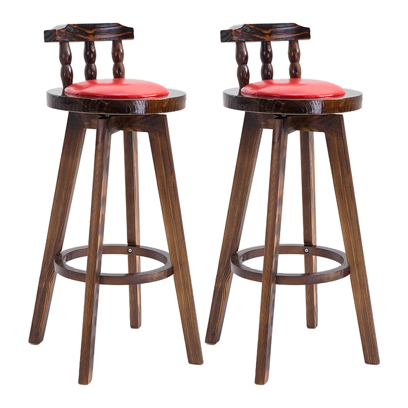 Upholstered Distressed Wood Counter Stools Low Back Bar Stools with Round Seat