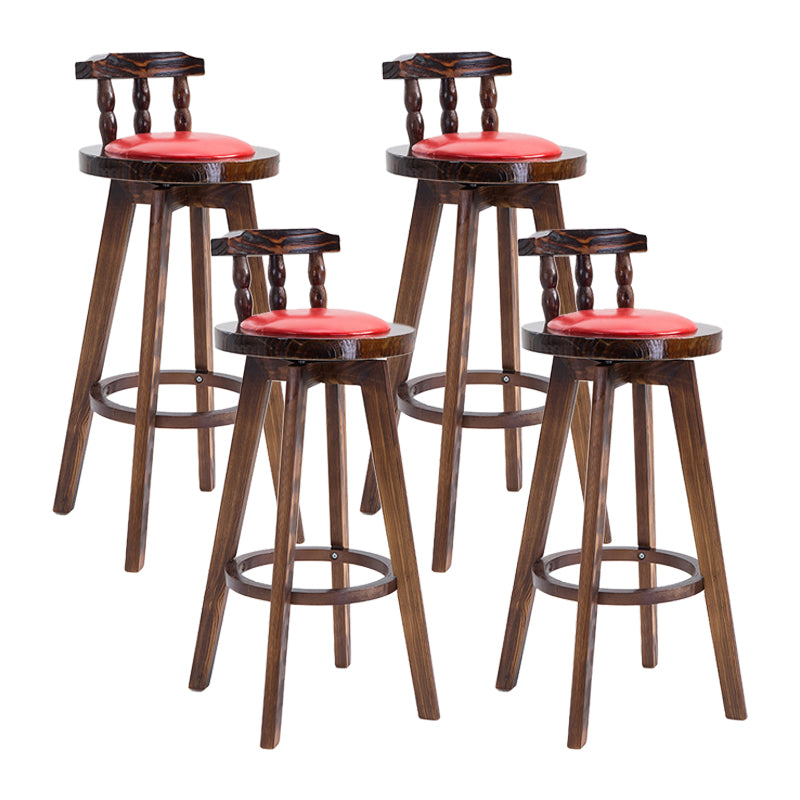 Upholstered Distressed Wood Counter Stools Low Back Bar Stools with Round Seat