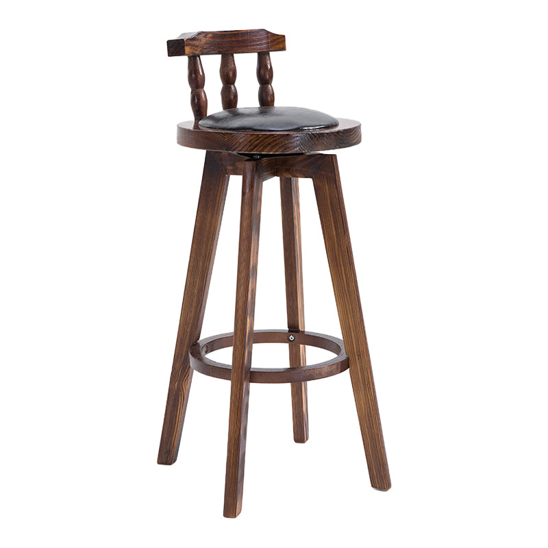 Upholstered Distressed Wood Counter Stools Low Back Bar Stools with Round Seat