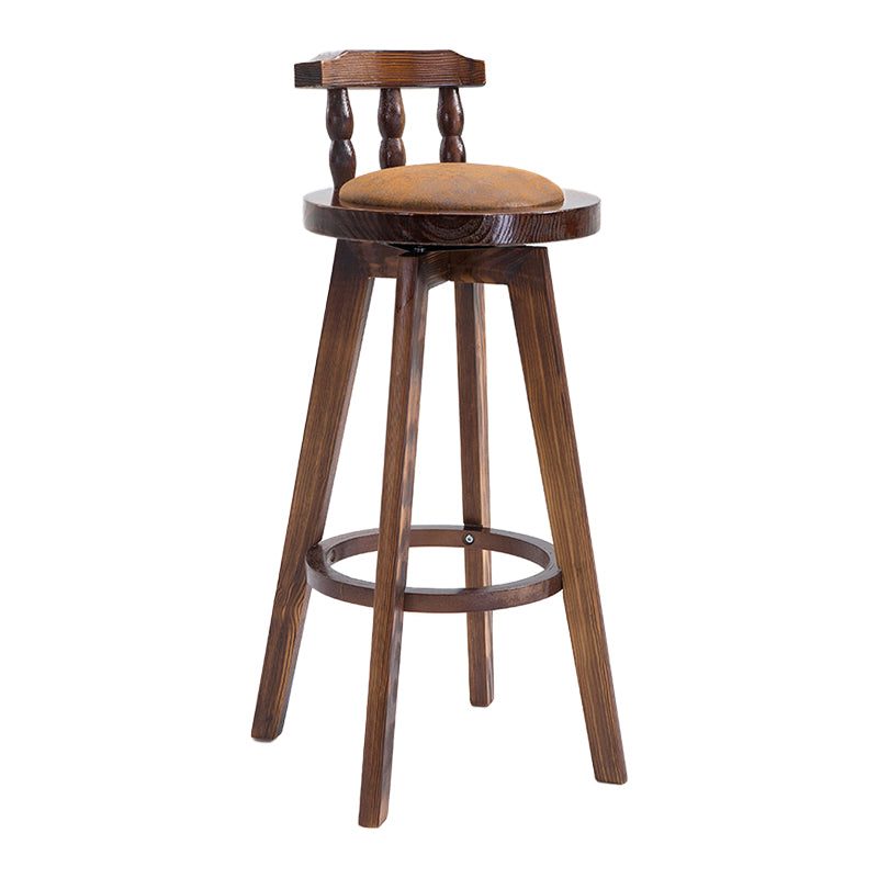 Upholstered Distressed Wood Counter Stools Low Back Bar Stools with Round Seat