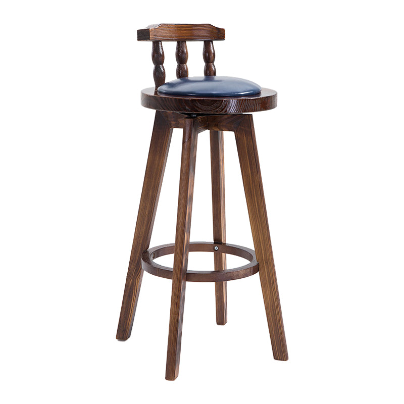 Upholstered Distressed Wood Counter Stools Low Back Bar Stools with Round Seat