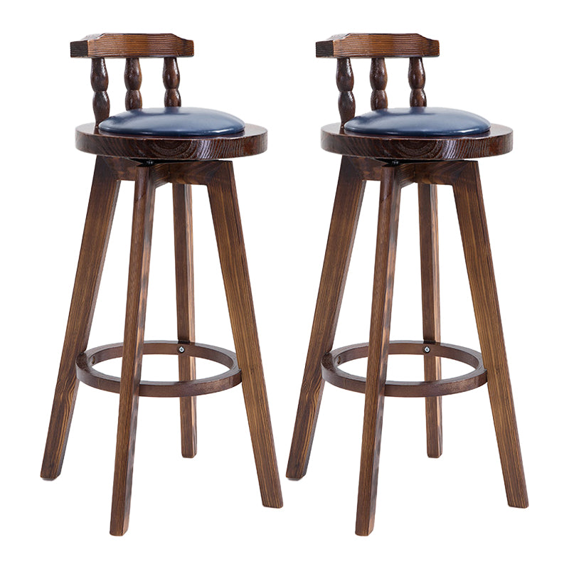 Upholstered Distressed Wood Counter Stools Low Back Bar Stools with Round Seat