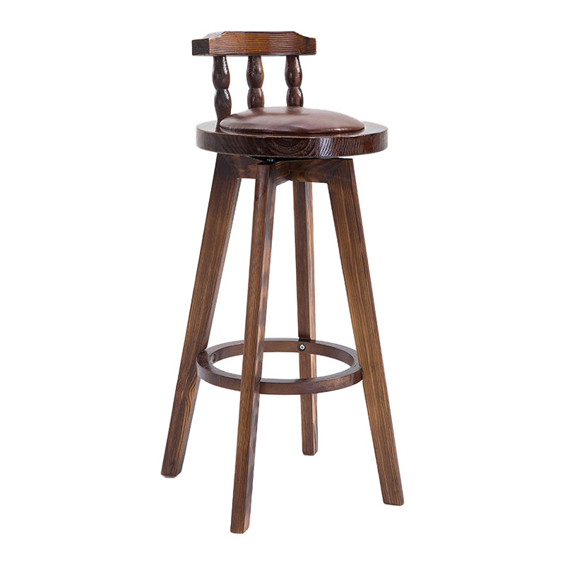 Upholstered Distressed Wood Counter Stools Low Back Bar Stools with Round Seat
