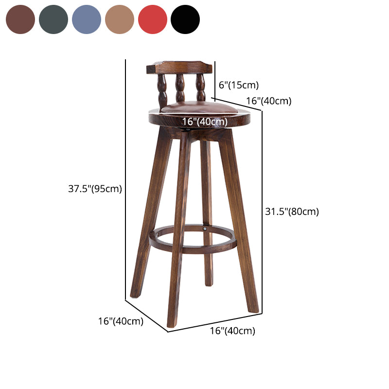 Upholstered Distressed Wood Counter Stools Low Back Bar Stools with Round Seat