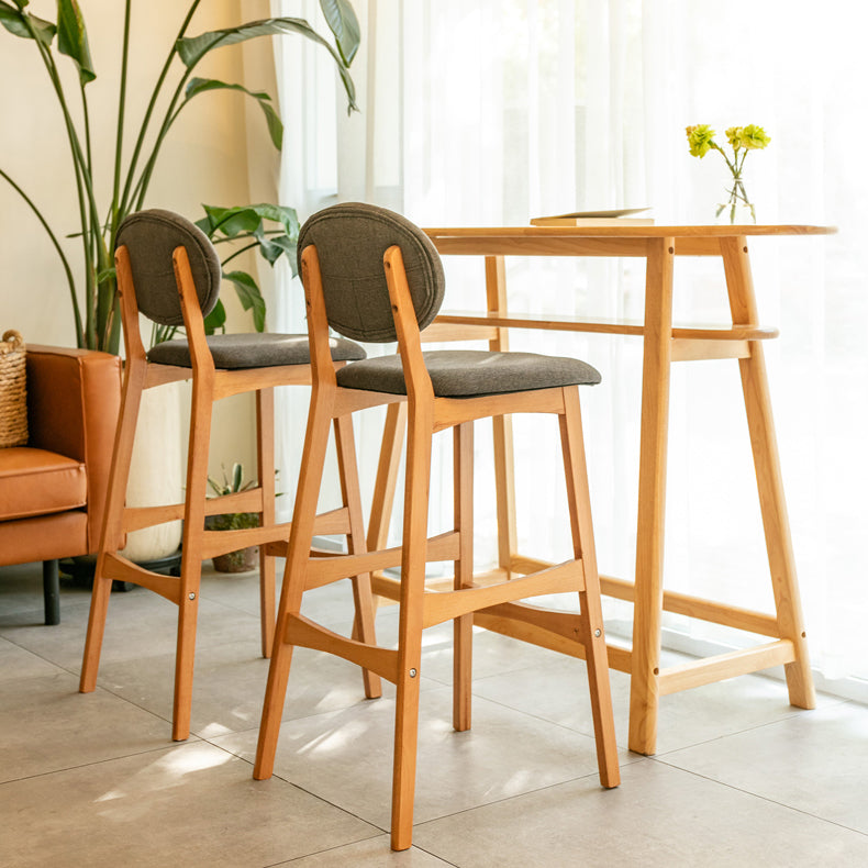 Taburete de bar nórdico de madera con respaldo bajo, taburete alto para interiores de 30 pulgadas de alto con tapizado para comedor
