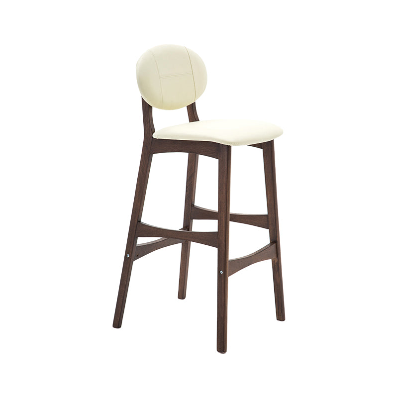 Taburete de bar nórdico de madera con respaldo bajo, taburete alto para interiores de 30 pulgadas de alto con tapizado para comedor