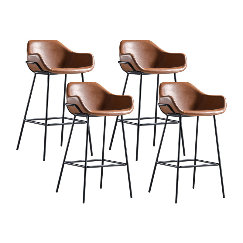 Taburete de bar con respaldo bajo de hierro industrial, taburete alto para interiores simple con asiento de cuero