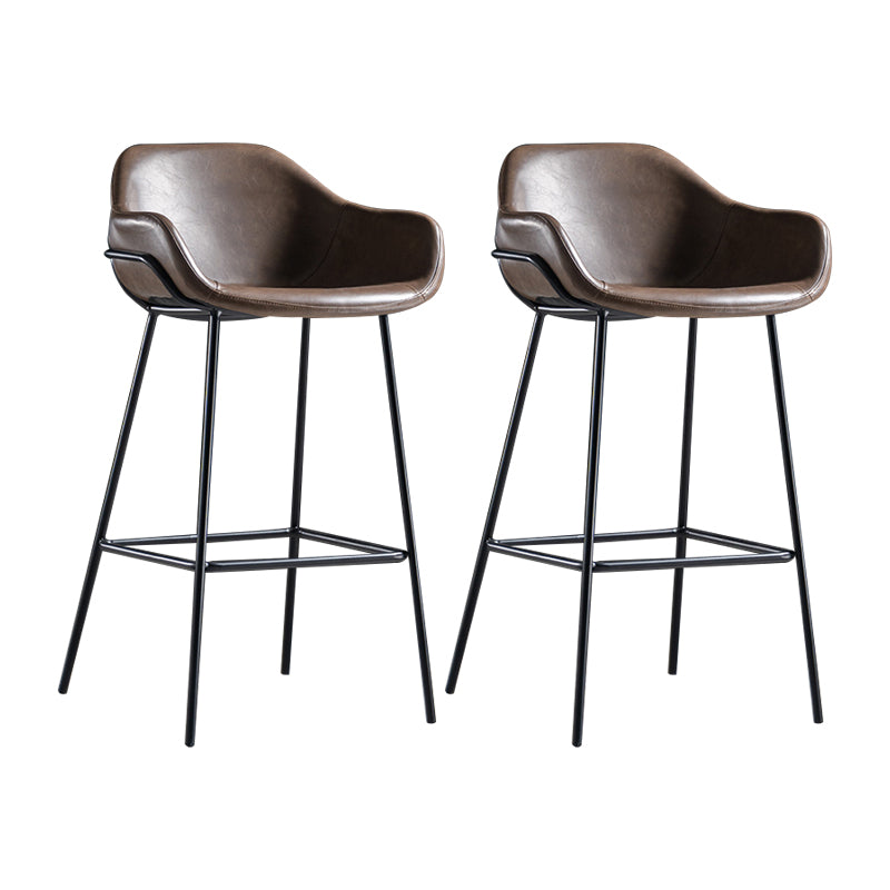 Taburete de bar con respaldo bajo de hierro industrial, taburete alto para interiores simple con asiento de cuero