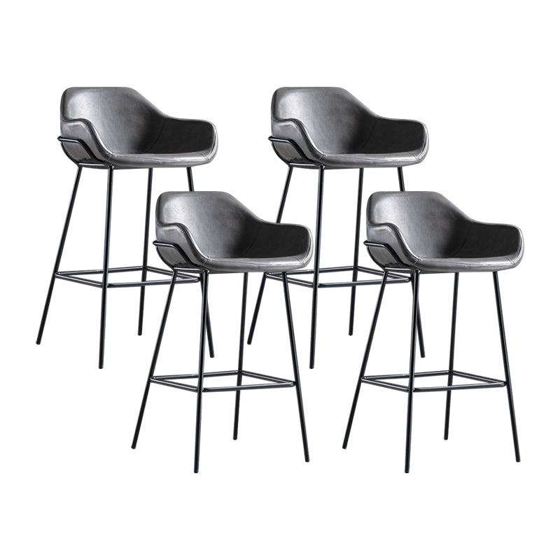 Taburete de bar con respaldo bajo de hierro industrial, taburete alto para interiores simple con asiento de cuero