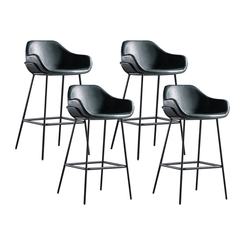Taburete de bar con respaldo bajo de hierro industrial, taburete alto para interiores simple con asiento de cuero