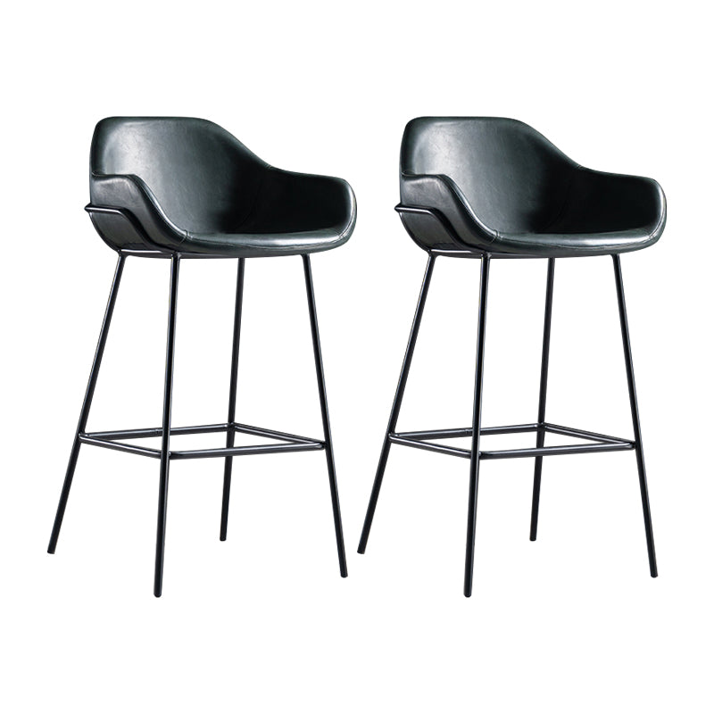 Taburete de bar con respaldo bajo de hierro industrial, taburete alto para interiores simple con asiento de cuero