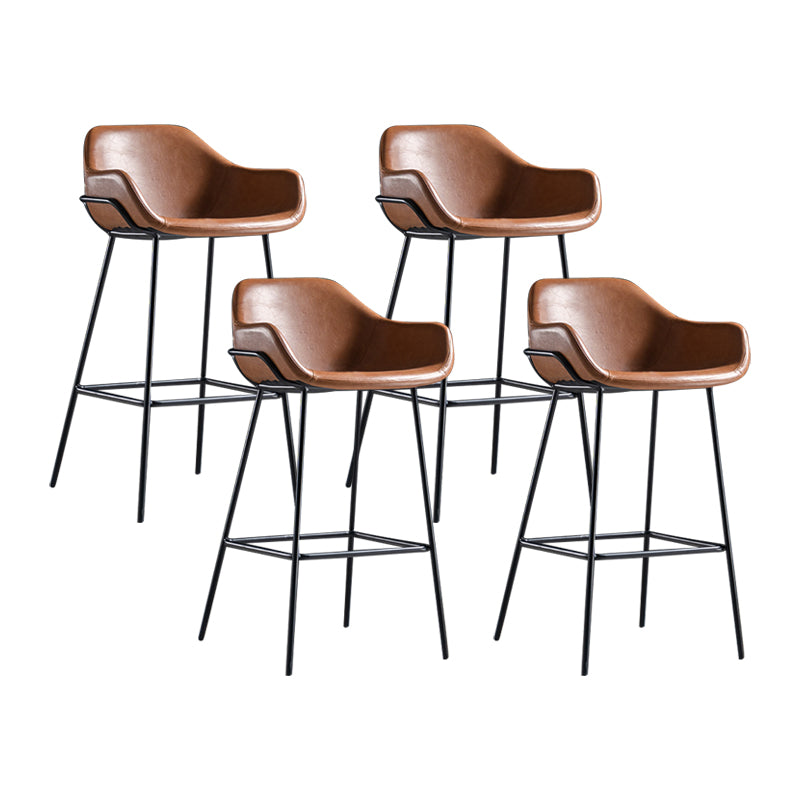 Taburete de bar con respaldo bajo de hierro industrial, taburete alto para interiores simple con asiento de cuero