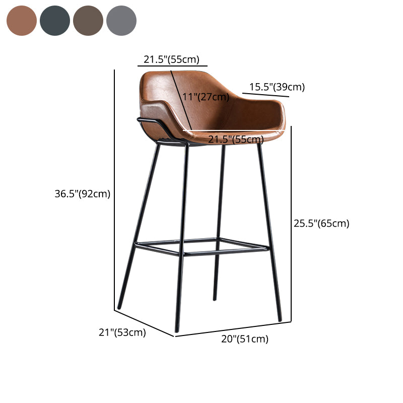 Taburete de bar con respaldo bajo de hierro industrial, taburete alto para interiores simple con asiento de cuero