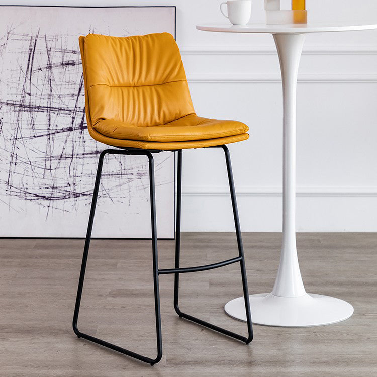 Nordic Indoor Simple Barstool Low Back Iron Tall Stool with Leather Seat