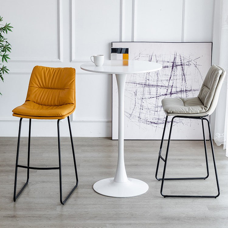 Nordic Indoor Simple Barstool Low Back Iron Tall Stool with Leather Seat