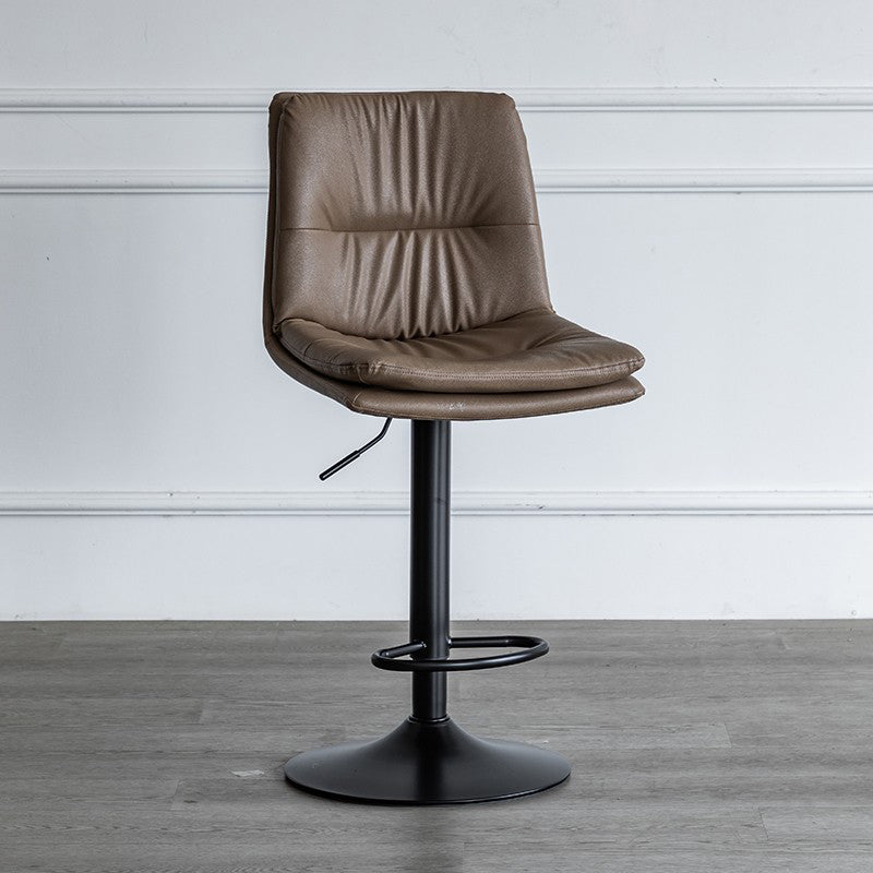 Nordic Indoor Simple Barstool Low Back Iron Tall Stool with Leather Seat